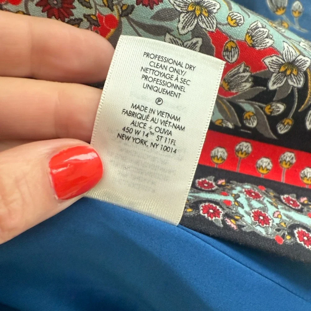 Alice + Olivia Macey Linen Blazer Floral Scarf Print Blue Red Size 2 - Picture 6 of 16